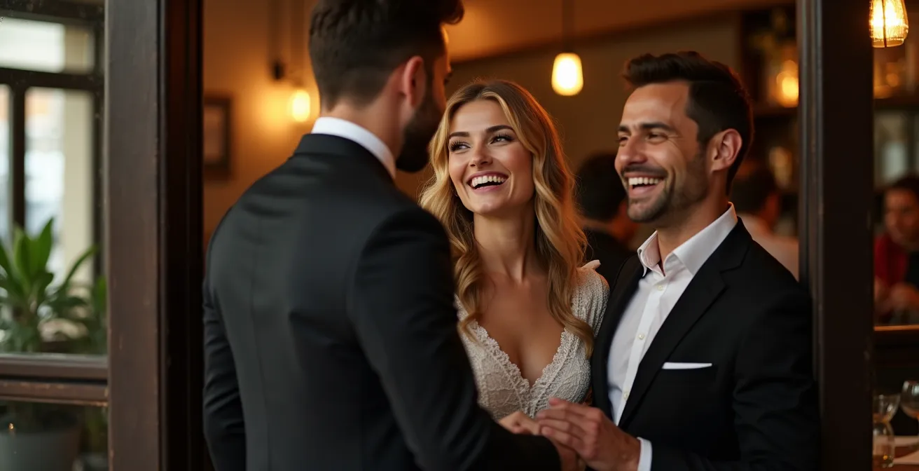 Propriétaire de restaurant accueillant des clients dans l'entrée