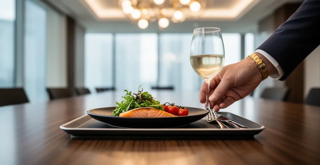 Plateau-repas individuel servi lors d'une réunion de travail